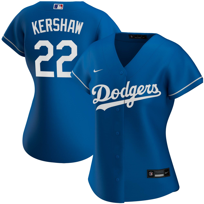 2020 MLB Women Los Angeles Dodgers Clayton Kershaw Nike Royal Alternate 2020 Replica Player Jersey 2